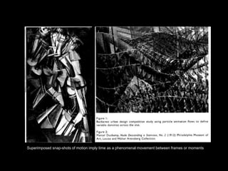Superimposed snap-shots of motion imply time as a phenomenal movement between frames or moments
 