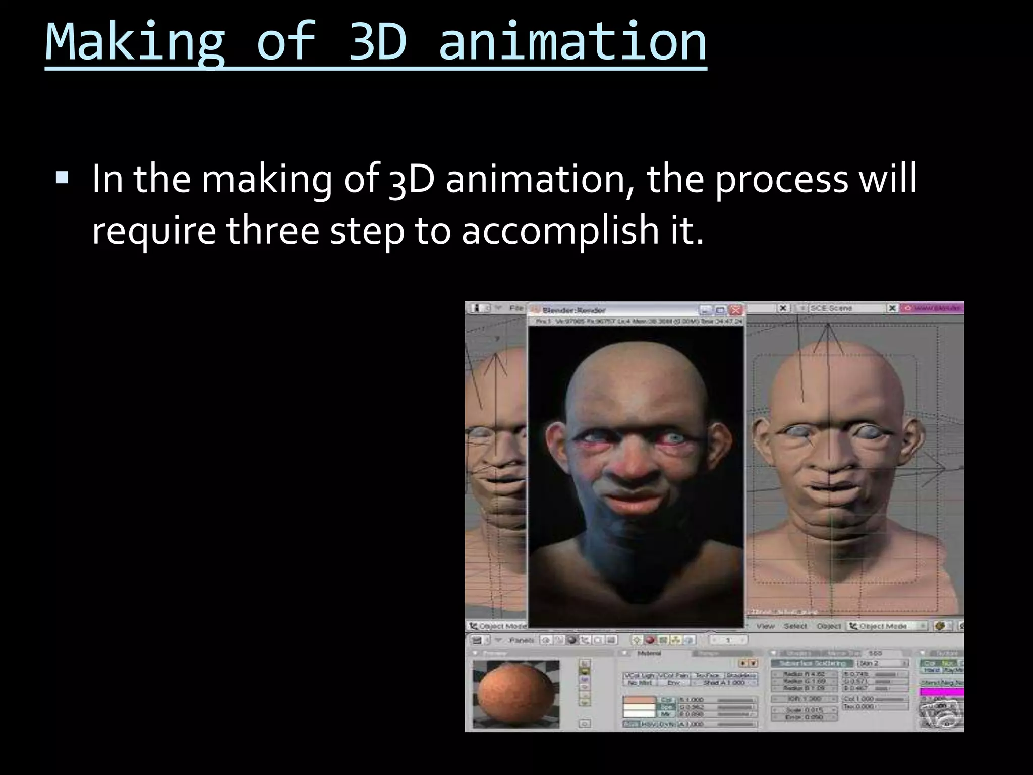 Making of 3D animation

 In the making of 3D animation, the process will
  require three step to accomplish it.
 