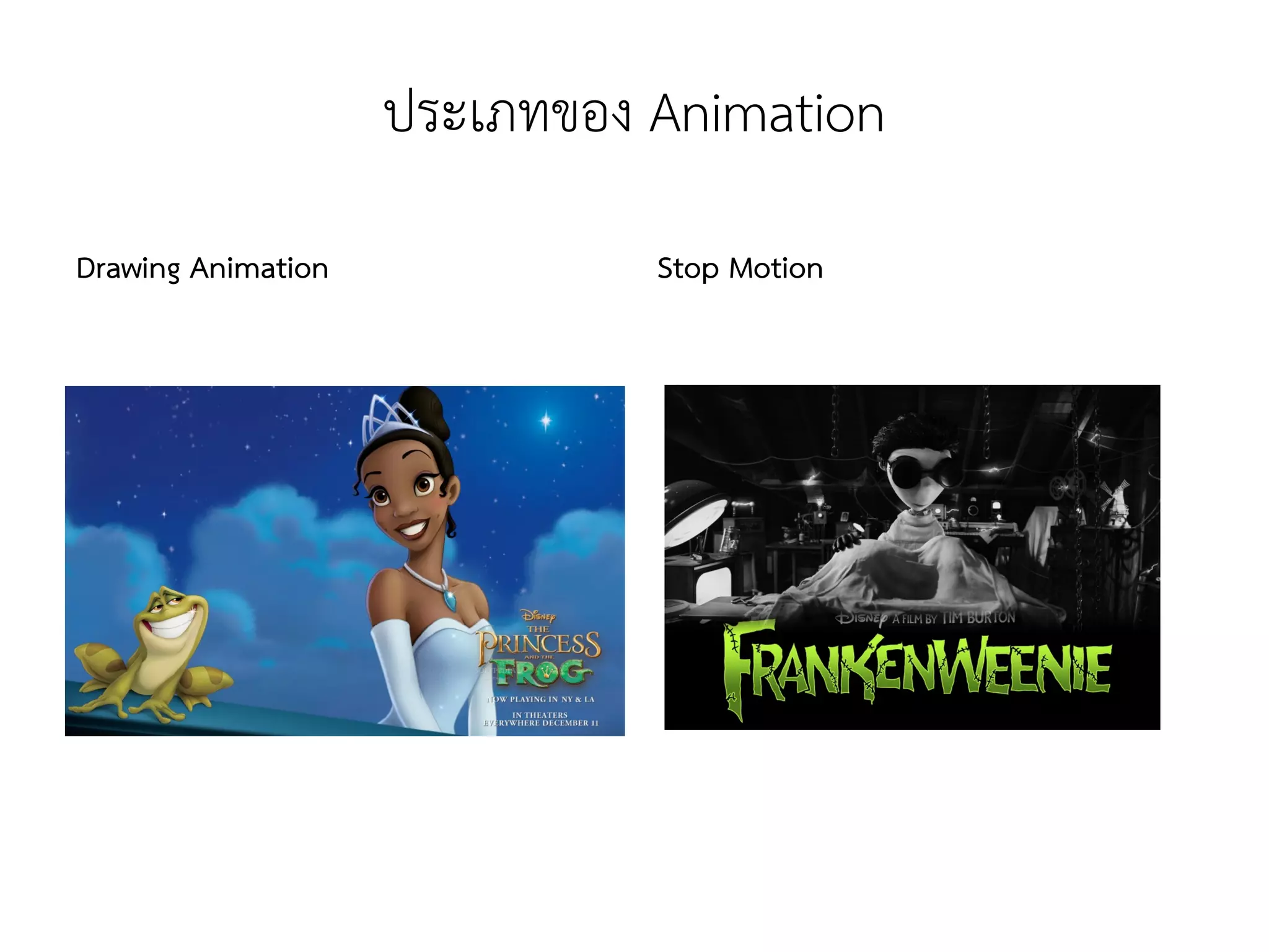 ประเภทของ Animation
Drawing Animation Stop Motion
 