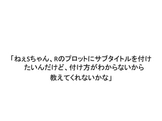 「ねぇSちゃん、Rのプロットにサブタイトルを付け
   たいんだけど、付け方がわからないから
       教えてくれないかな」
 