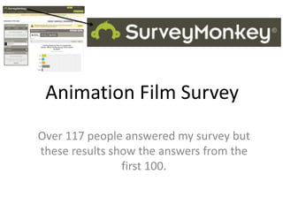 Animation Film Survey
Over 117 people answered my survey but
these results show the answers from the
first 100.
 