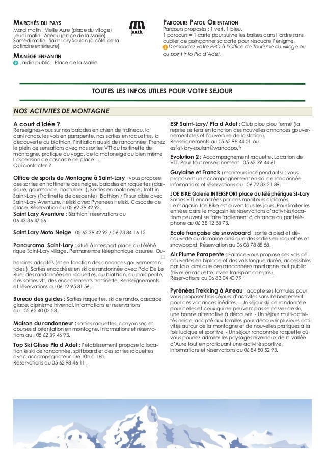 Animations A Saint Lary Soulan Pour Le Mois De Janvier