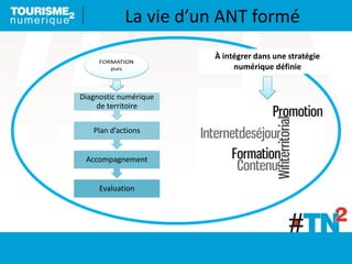 À intégrer dans une stratégie
numérique définie
Evaluation
Accompagnement
Plan d’actions
Diagnostic numérique
de territoire
La vie d’un ANT formé
 