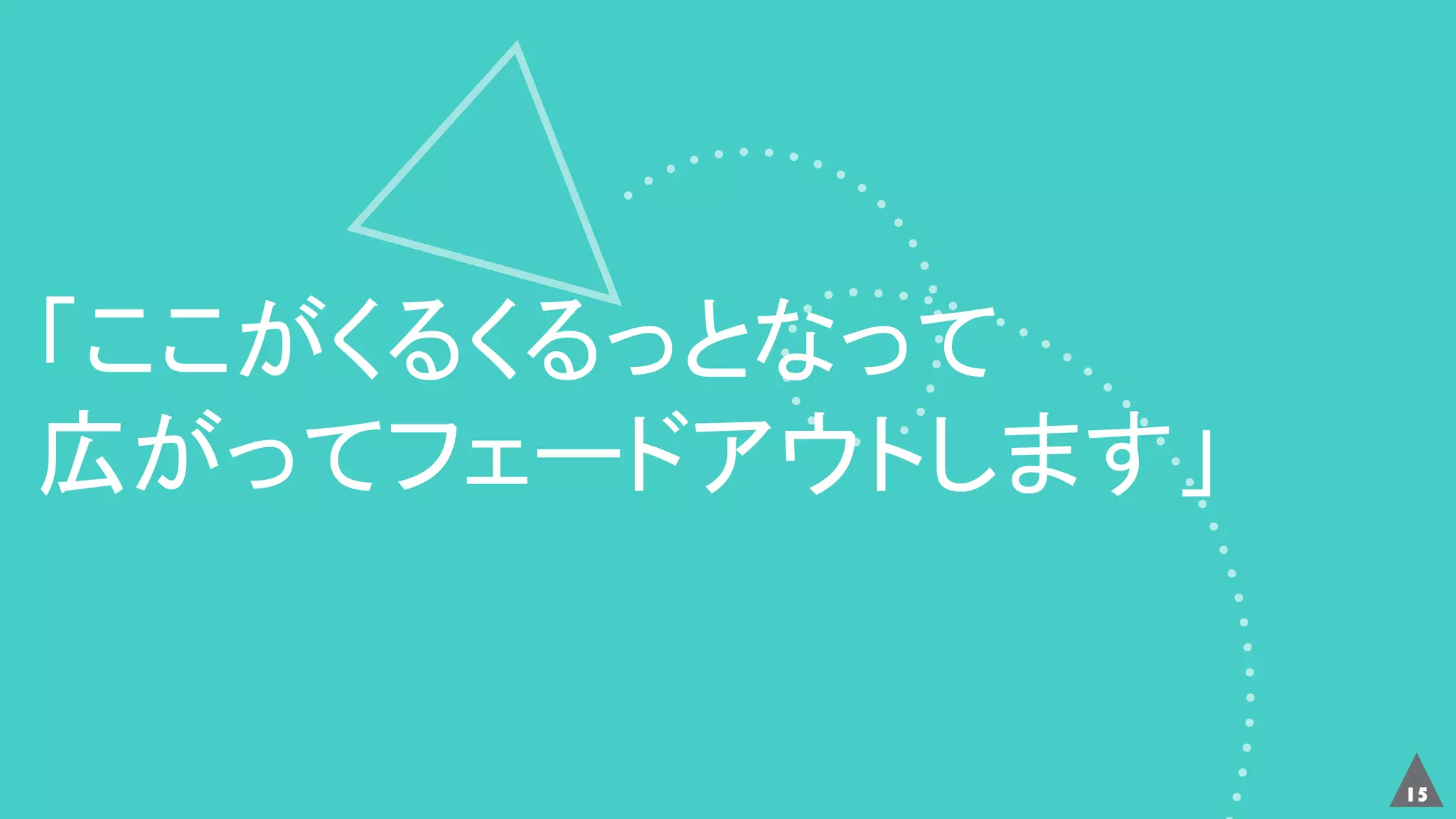 15
「ここがくるくるっとなって
広がってフェードアウトします」
 