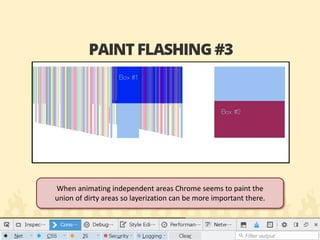 When animating independent areas Chrome seems to paint the union of dirty areas so layerization can be more important there.  