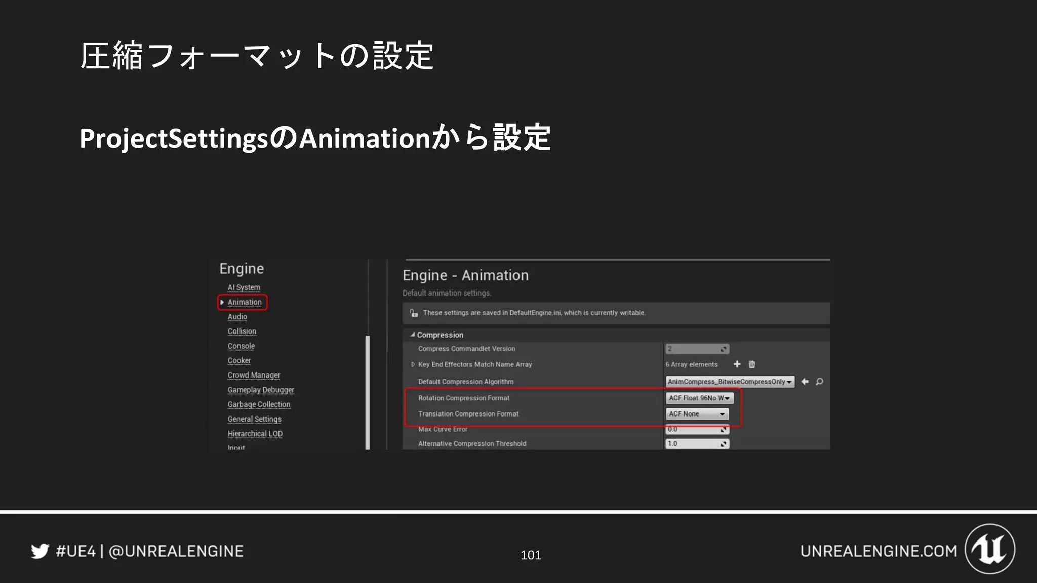 圧縮フォーマットの設定
ProjectSettingsのAnimationから設定
101
 