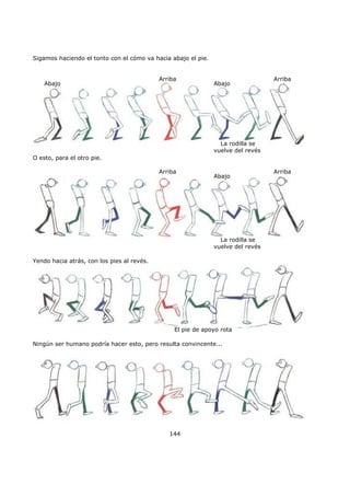 Sigamos haciendo el tonto con el cómo va hacia abajo el pie.
Abajo
Arriba
Abajo
Arriba
La rodilla se
vuelve del revés
O esto, para el otro pie.
Arriba
Abajo
Arriba
La rodilla se
vuelve del revés
Yendo hacia atrás, con los pies al revés.
El pie de apoyo rota
Ningún ser humano podría hacer esto, pero resulta convincente...
144
 