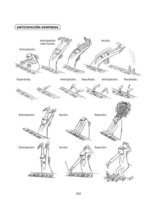 ANTICIPACIÓN SORPRESA
282
Acción.Anticipación
más fuerte.
Anticipación.
Esperando. Anticipación. Resultado. Anticipación.
Anticipación. Acción. Reacción.
Resultado.
Anticipación. Acción. Reacción.
 