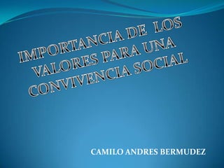 IMPORTANCIA DE  LOS VALORES PARA UNA CONVIVENCIA SOCIAL CAMILO ANDRES BERMUDEZ 