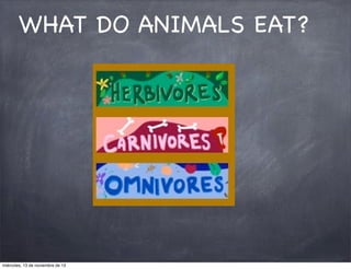 WHAT DO ANIMALS EAT?

miércoles, 13 de noviembre de 13

 