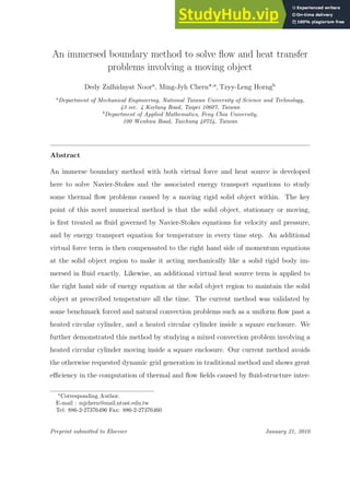An Immersed Boundary Method To Solve Flow And Heat Transfer Problems ...