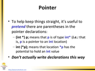 <ul><li>To help keep things straight, it’s useful to  pretend  there are parentheses in the pointer declarations: </li></u...