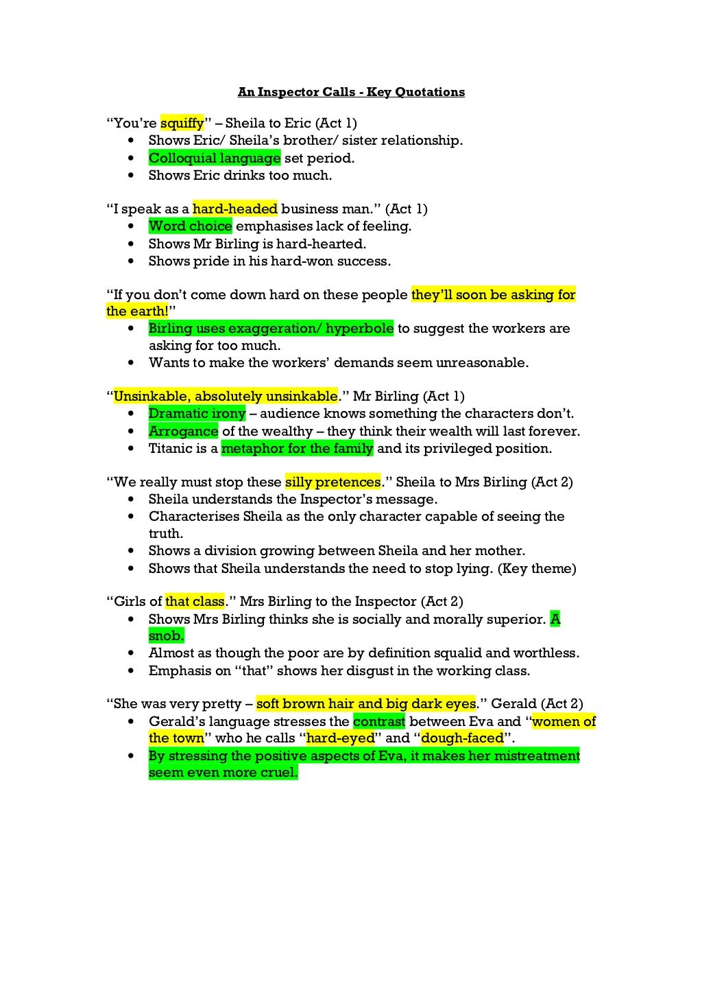 An Inspector Calls Quotations