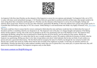 1912 Inpecter An Inspector Calls Essay | PDF