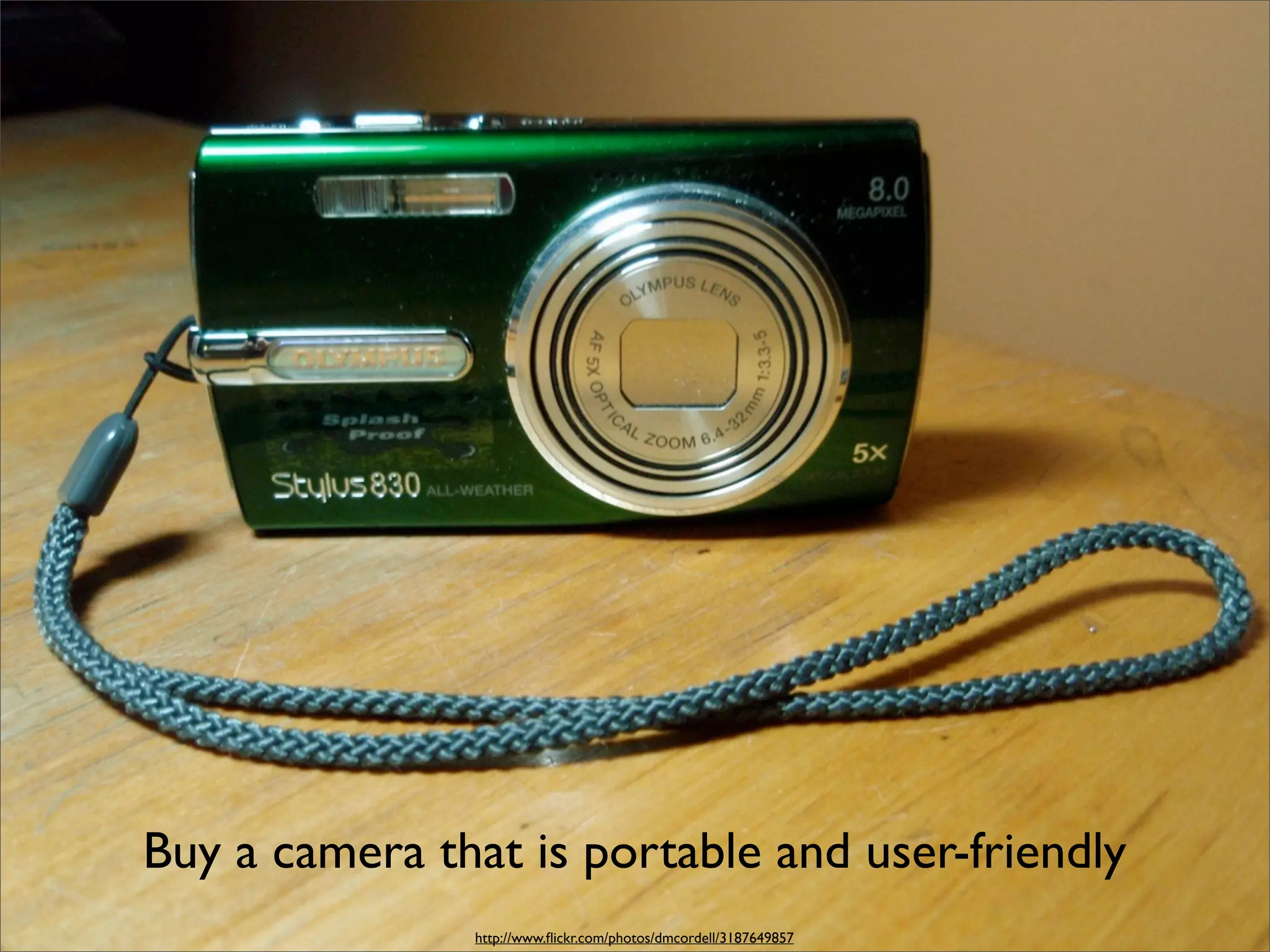 Buy a camera that is portable and user-friendly
               http://www.ﬂickr.com/photos/dmcordell/3187649857
 