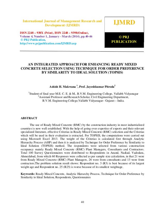 An Integrated Approach For Enhancing Ready Mixed Concrete Selection U