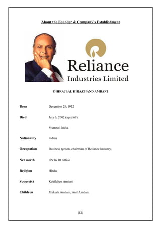 Dhirajlal Hirachand Ambani, also known as Dhirubhai, 28 December 1932, - 6 July 2002,
was an Indian rag to riches business...