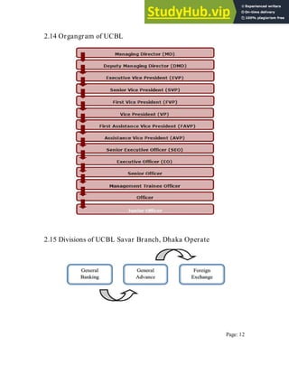 2.14 Organgram of UCBL
2.15 Divisions of UCBL Savar Branch, Dhaka Operate
Page: 12
 