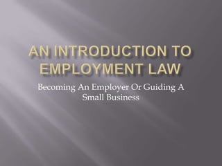 An Introduction to Employment Law Becoming An Employer Or Guiding A Small Business 