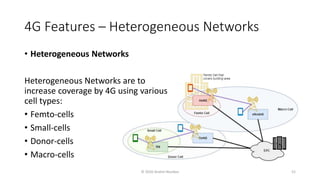 4G Features – Heterogeneous Networks
• Heterogeneous Networks
Heterogeneous Networks are to
increase coverage by 4G using various
cell types:
• Femto-cells
• Small-cells
• Donor-cells
• Macro-cells
© 2020 Andrei Novikov 52
 