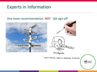 Experts in Information
One team recommendation NOT QA sign-off
 