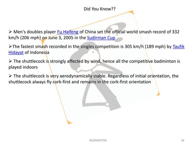An introduction to badminton | PPTX | Badminton | Sports