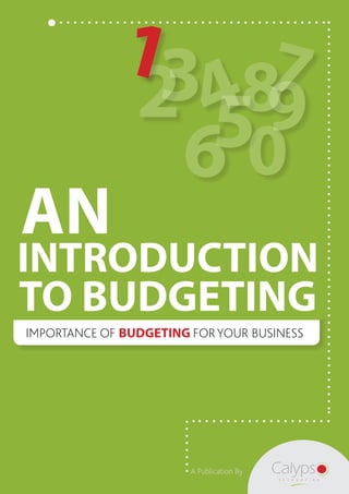 13 7
                                                                                                                                       BUDGETING FOR YOUR BUSINESS




                                                                                                                                                                                                         2 489
                                                                                                                                                                                                            50
                                                                                                                                                                                                           6
                                               AN
                                   INTRODUCTION
                                   TO BUDGETING
                                                               IMPORTANCE OF BUDGETING FOR YOUR BUSINESS




     Share this E-book

http://www.linkedin.com/company/calypso-professional-accountants   http://www.facebook.com/pages/Calypso-Accounting/215286755238093
                                                                                                                                      https://twitter.com/SMEAccounting   luan@calypsoaccounting.co.za
                                                                                                                                                                                                                                     A Publication By
  www.calypsoaccounting.co.za                                                                                                                                                                            ©Copyright Calypso Accounting 2012
 