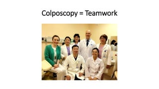 The modified Reid Colposcopic Index
Colposcopic signs
• Color
• Lesion margin/surface configuration
• Vessels
• Iodine staining
Zero point
0ne point
Two point
Reid and Scalzi, 1985
 