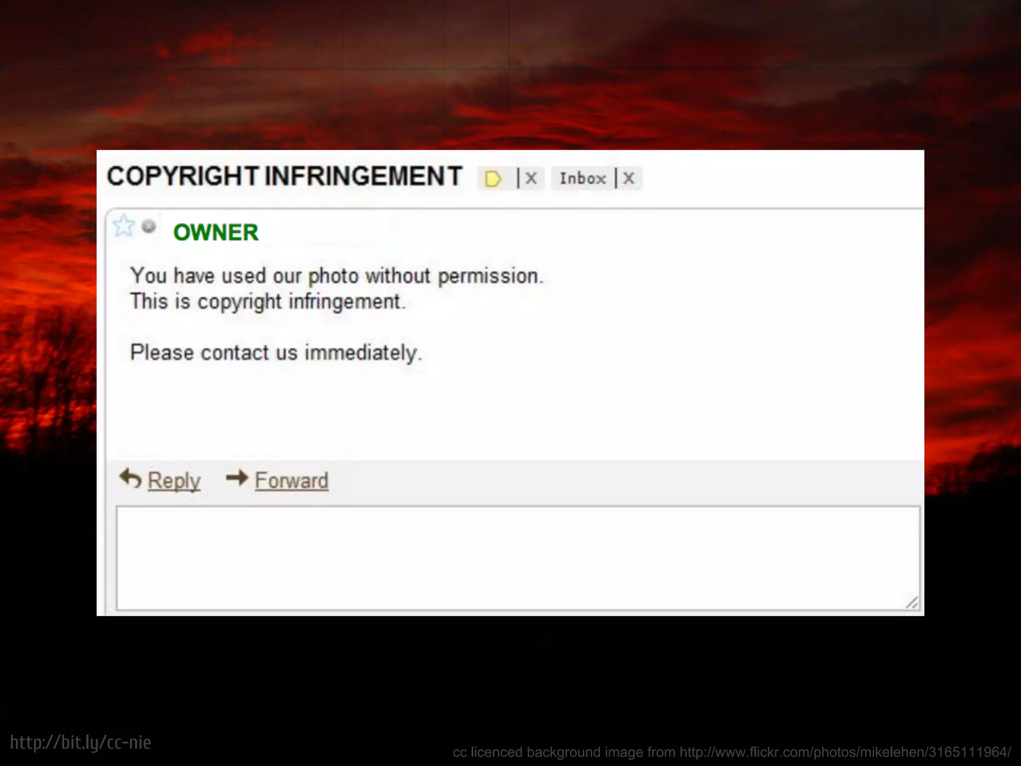 http://bit.ly/cc-nie   cc licenced background image from http://www.flickr.com/photos/mikelehen/3165111964/
 