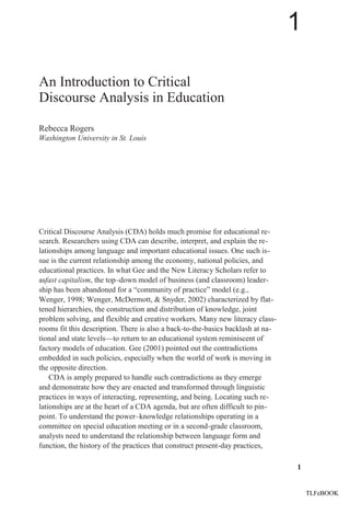 An introduction to critical discourse analysis in education (new) | PDF