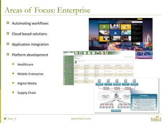 Areas of Focus: Enterprise
 Automating workflows
 Cloud based solutions
 Application integration
 Platform development...