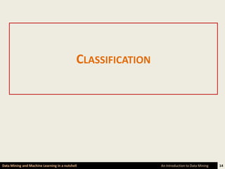 CLASSIFICATION




Data Mining and Machine Learning in a nutshell                An Introduction to Data Mining   14
 