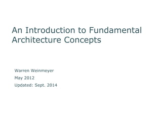 An Introduction to Fundamental
Architecture Concepts
Warren Weinmeyer
March, 2013
Warren Weinmeyer
May 2012
Updated: Sept. 2014
Updated: Oct. 2015
Updated: June 2017
 