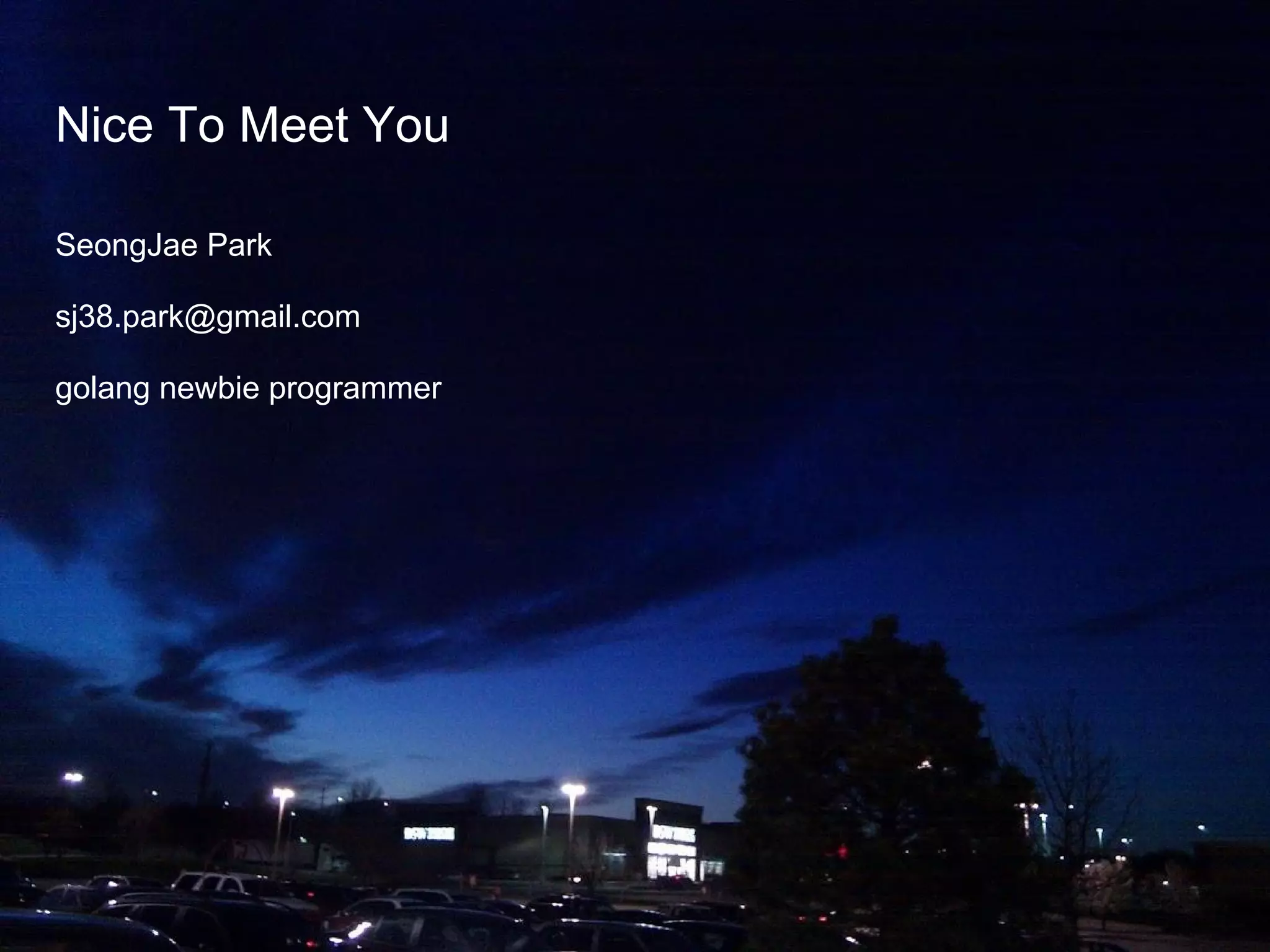 Nice To Meet You SeongJae Park sj38.park@gmail.com golang newbie programmer 