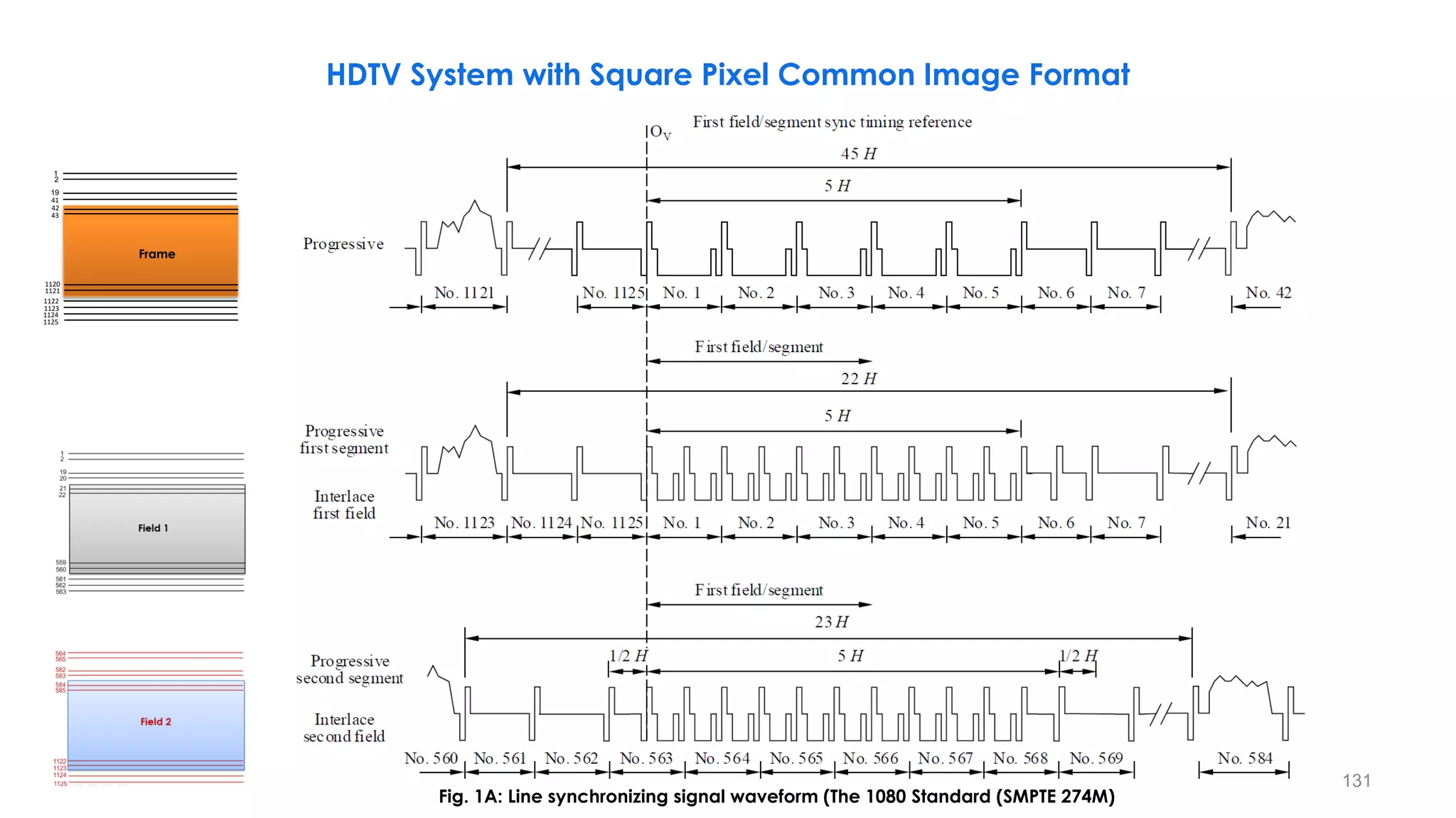131
HDTV System with Square Pixel Common Image Format
Fig. 1A: Line synchronizing signal waveform (The 1080 Standard (SMPTE 274M)
19
43
1
41
42
1121
1122
1124
2
1120
1123
Frame
1125
 