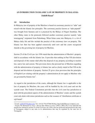 AN INTRODUCTION TO ISLAMIC LAW OF PROPERTY IN MALAYSIA | PDF