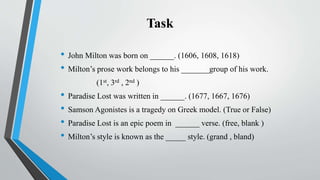 John Milton and his age