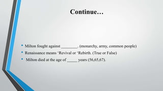 John Milton and his age