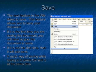 Simple Save Features An introduction to microsoft_word | PPT