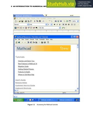Figure 1.3 Accessing the Mathcad tutorials
8 AN INTRODUCTION TO NUMERICAL METHODS USING MATHCAD
 