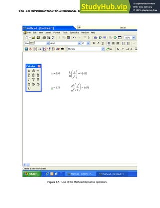 Figure 7.1. Use of the Mathcad derivative operators
256 AN INTRODUCTION TO NUMERICAL METHODS USING MATHCAD
 