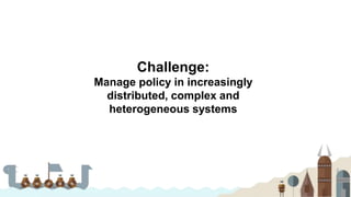 Challenge:
Manage policy in increasingly
distributed, complex and
heterogeneous systems
 