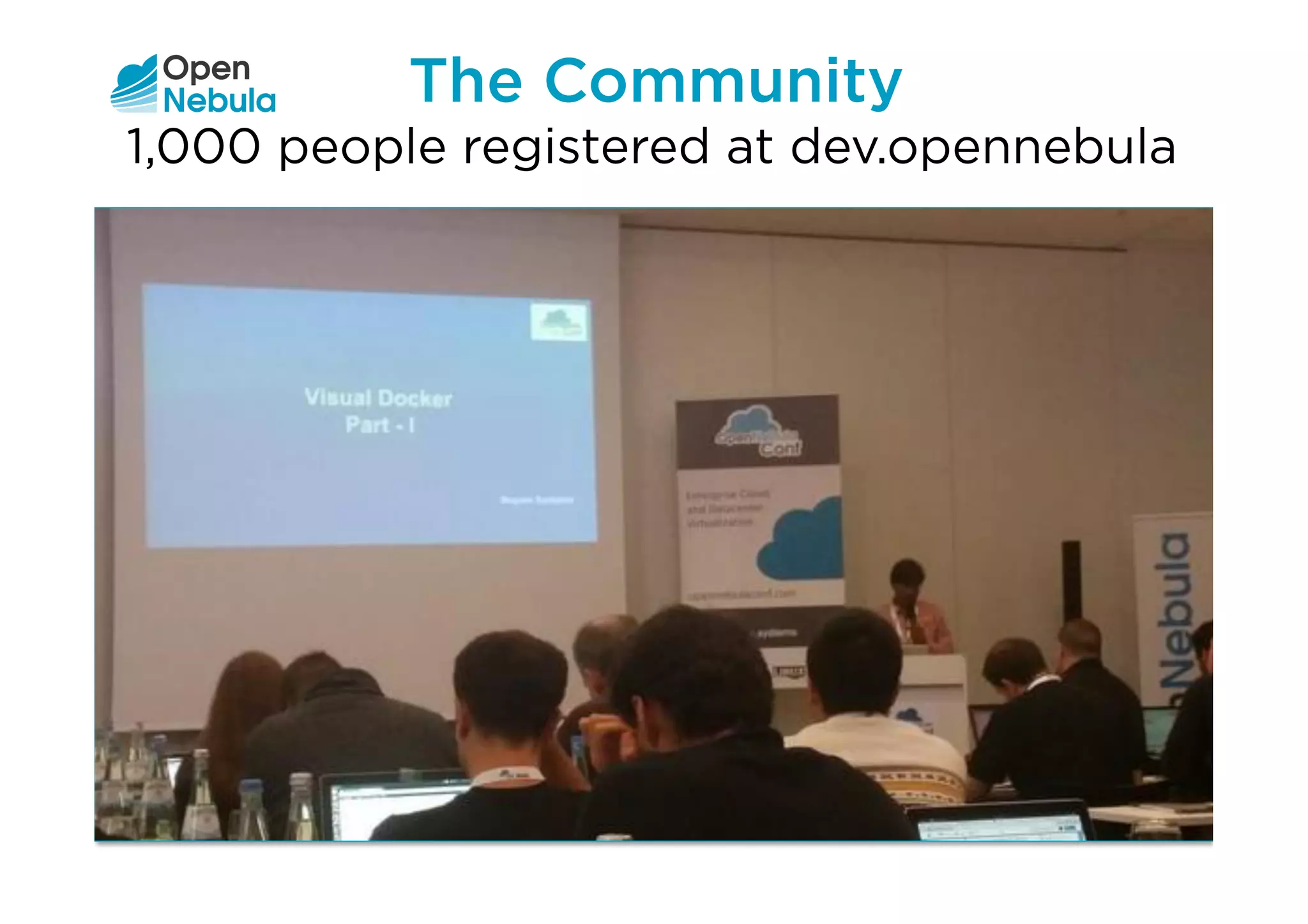The Community
1,000 people registered at dev.opennebula
 