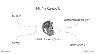 @rdegges @oktadev
Chief Hacker @okta
python/js/go hacker
builder
open source
author
Hi, I'm Randall.
 