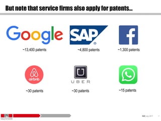KID| July 2017 17
But note that service firms also apply for patents…
~13,400 patents ~4,800 patents ~1,300 patents
~30 patents ~30 patents ~15 patents
 