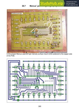 300
20.7 Marcus’ year10 night light project
In this project Marcus used 28 high intensity surface mount LEDs soldered to the copper side
of the PCB.
 