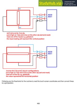 468
Following are the flowcharts for the routines to read the touch screen coordinates and then convert these
to a grid position.
 