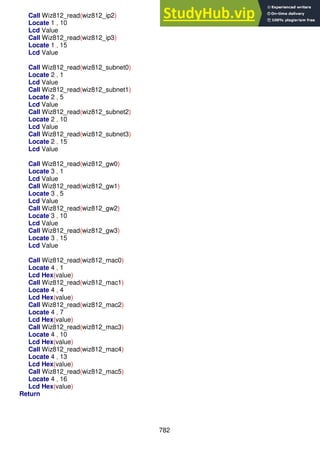 782
Call Wiz812_read(wiz812_ip2)
Locate 1 , 10
Lcd Value
Call Wiz812_read(wiz812_ip3)
Locate 1 , 15
Lcd Value
Call Wiz812_read(wiz812_subnet0)
Locate 2 , 1
Lcd Value
Call Wiz812_read(wiz812_subnet1)
Locate 2 , 5
Lcd Value
Call Wiz812_read(wiz812_subnet2)
Locate 2 , 10
Lcd Value
Call Wiz812_read(wiz812_subnet3)
Locate 2 , 15
Lcd Value
Call Wiz812_read(wiz812_gw0)
Locate 3 , 1
Lcd Value
Call Wiz812_read(wiz812_gw1)
Locate 3 , 5
Lcd Value
Call Wiz812_read(wiz812_gw2)
Locate 3 , 10
Lcd Value
Call Wiz812_read(wiz812_gw3)
Locate 3 , 15
Lcd Value
Call Wiz812_read(wiz812_mac0)
Locate 4 , 1
Lcd Hex(value)
Call Wiz812_read(wiz812_mac1)
Locate 4 , 4
Lcd Hex(value)
Call Wiz812_read(wiz812_mac2)
Locate 4 , 7
Lcd Hex(value)
Call Wiz812_read(wiz812_mac3)
Locate 4 , 10
Lcd Hex(value)
Call Wiz812_read(wiz812_mac4)
Locate 4 , 13
Lcd Hex(value)
Call Wiz812_read(wiz812_mac5)
Locate 4 , 16
Lcd Hex(value)
Return
 