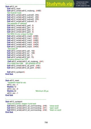 799
'------------------------------------------------------------------
Sub w812_init
Call w812_reset
Call w812_writeb(w812_modereg , &H80)
'Set Subnet mask
Call w812_writeb(w812_subnet0 , 255)
Call w812_writeb(w812_subnet1 , 255)
Call w812_writeb(w812_subnet2 , 255)
Call w812_writeb(w812_subnet3 , 0)
'Set gateway IP address
Call w812_writeb(w812_gw0 , 0)
Call w812_writeb(w812_gw1 , 0)
Call w812_writeb(w812_gw2 , 0)
Call w812_writeb(w812_gw3 , 0)
'Set MAC to any unique number
Call w812_writeb(w812_mac0 , &H90)
Call w812_writeb(w812_mac1 , &HA1)
Call w812_writeb(w812_mac2 , &HB2)
Call w812_writeb(w812_mac3 , &HC3)
Call w812_writeb(w812_mac4 , &HD4)
Call w812_writeb(w812_mac5 , &HE5)
'Set static IP
Call w812_writeb(w812_ip0 , 192)
Call w812_writeb(w812_ip1 , 168)
Call w812_writeb(w812_ip2 , 1)
Call w812_writeb(w812_ip3 , 73)
'Initialize socket 0 as TCP
Call w812_writeb(w812_s0_modereg , &H1)
'Port 5000=&H1388 80=&H0050 HTTP
Call w812_writeb(w812_s0_porth , &H0 )
Call w812_writeb(w812_s0_portl , &H50 )
Call w812_cycleport()
End Sub
'------------------------------------------------------------------
Sub w812_reset
'hardware reset for wiz
w812_res = 1
Waitms 10
w812_res = 0
Waitms 30 'Minimum 20 µs
w812_res = 1
End Sub
'------------------------------------------------------------------
Sub w812_cycleport
'close the socket, reopen it and wait
Call W812_writeb(w812_s0_commandreg , &H0) 'close soc0
Call W812_writeb(w812_s0_commandreg , &H1) 'open soc0
Call W812_writeb(w812_s0_commandreg , &H2) 'listen on soc0
End Sub
 