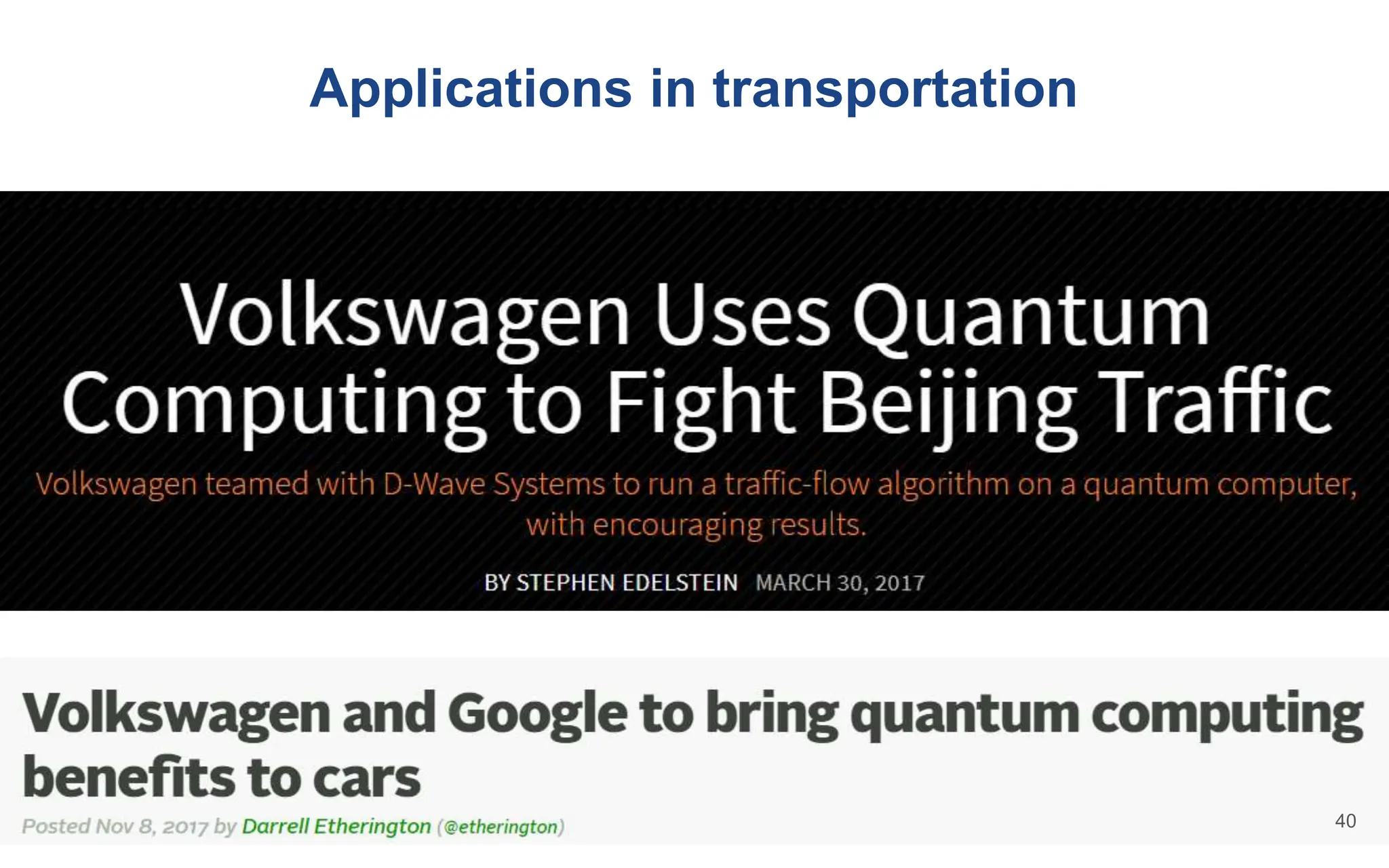 Applications in transportation
40
 